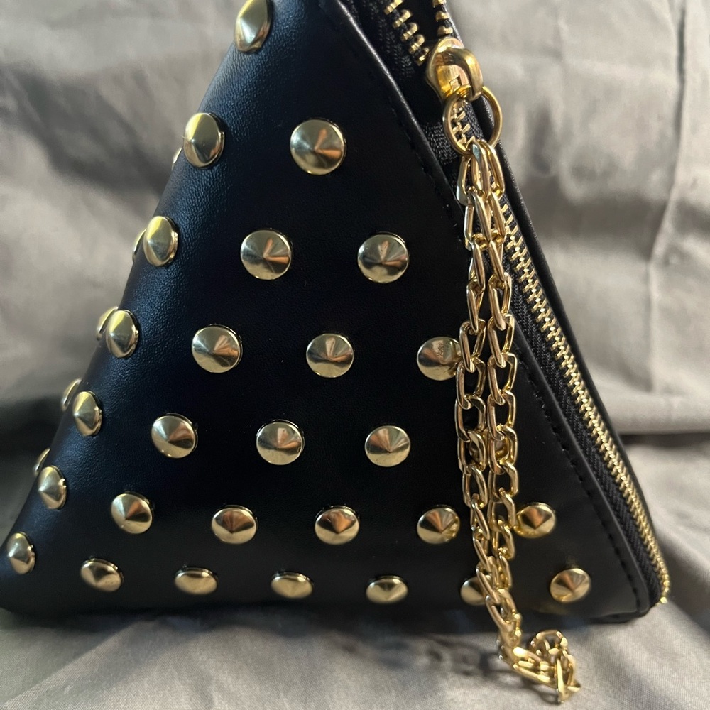 New studded black triangle wristlet